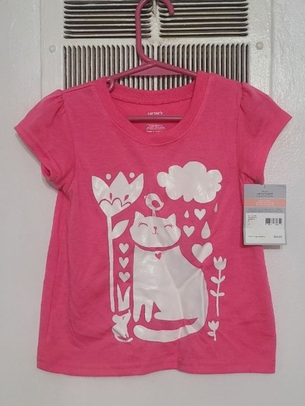 Pink Cat & Flowers Graphic Tee